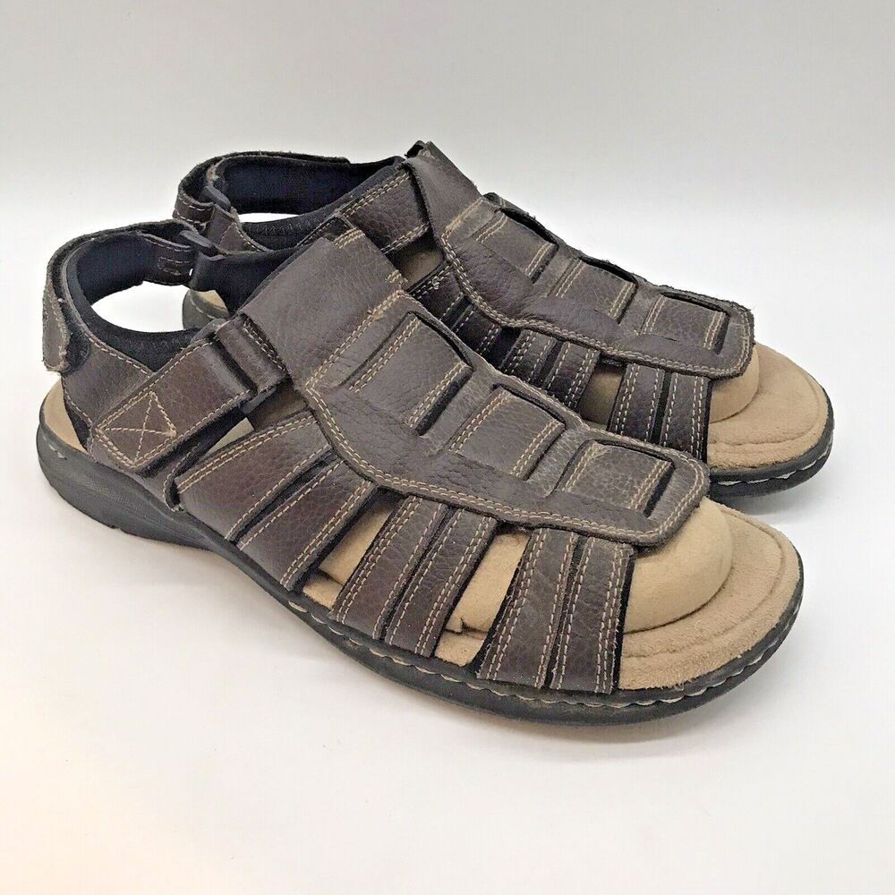 Dockers Brown Leather Sandals Men's 10M Open Toe Hook & Loop 90-23119 Shoes